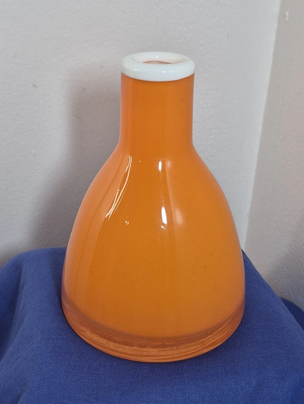 Vintage MCM-Style Cased Glass Vase Orange White Clear 6.5
